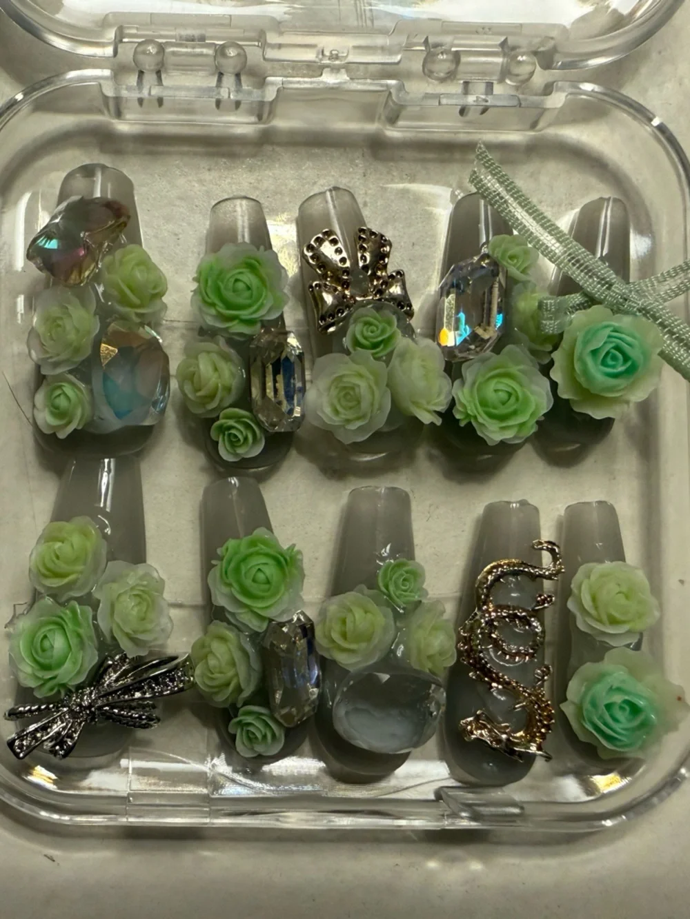 Green Floral Nail Art Set